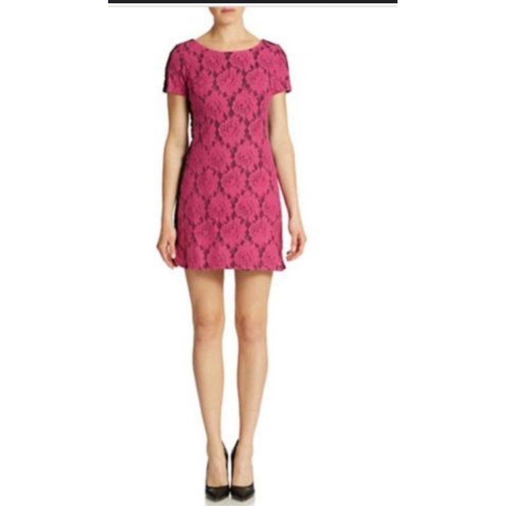 Plenty by Tracy Reese Pink Floral Lace Dress Black‎ Trim Size 4